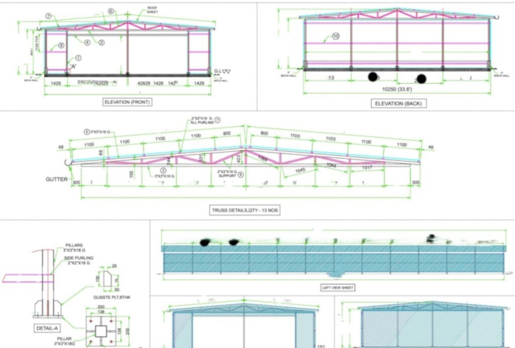Factory shed design refers to the architectural and structural planning of industrial sheds used for manufacturing, assembly, storage, or logistics. These sheds are engineered to withstand heavy loads, harsh weather conditions, and dynamic workflows—making them essential for MSMEs, large-scale industries, and logistics hubs.